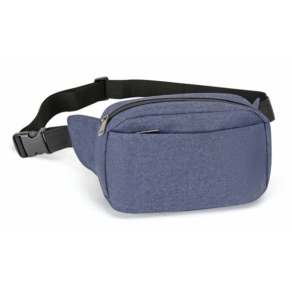 Heathered 300D Poly Three-Zipper Fanny Pack - Item #Q1102 - Navy Heather