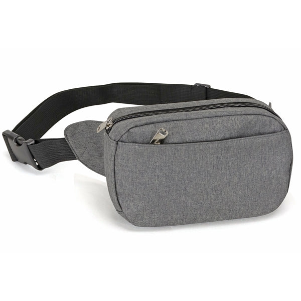 Heathered 300D Poly Three-Zipper Fanny Pack - Item #Q1102 - Gray Heather