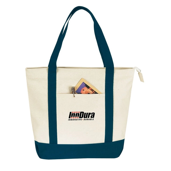 Two-Tone Cotton Canvas Zippered Tote Bag - Item #4777 - Natural-Navy