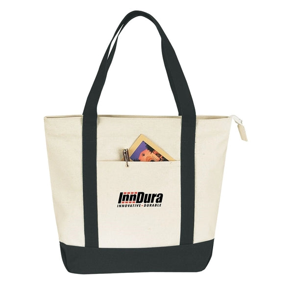 Two-Tone Cotton Canvas Zippered Tote Bag - Item #4777
