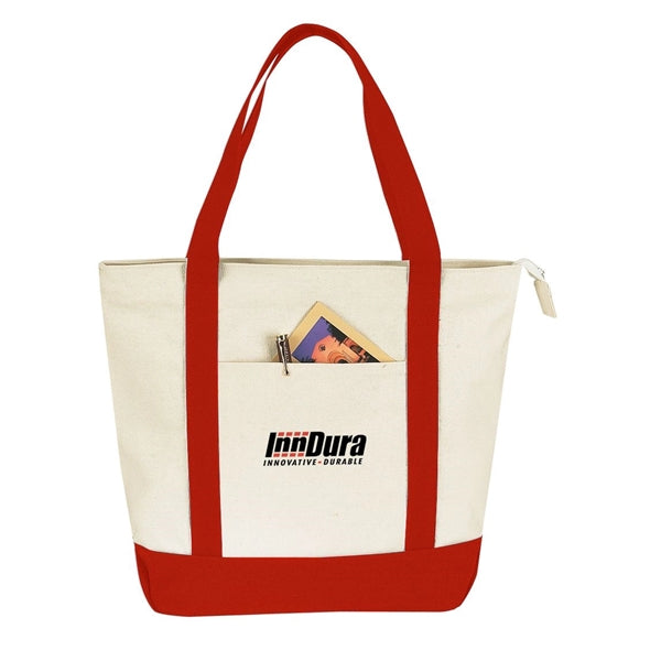 Two-Tone Cotton Canvas Zippered Tote Bag - Item #4777