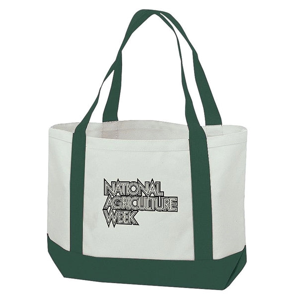 Two-Tone Cotton Canvas Tote Bag 19" - Item #4219 - White-Dk. Green