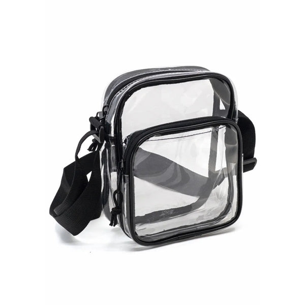 Clear Vinyl 2-Zipper Travel Sling Bag for Security Checks - Item #Q1133 - Clear-Black