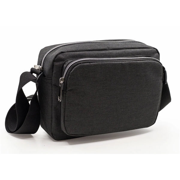 Heathered Poly 3-Zipper Crossbody Travel Sling Bag - Item #Q1139