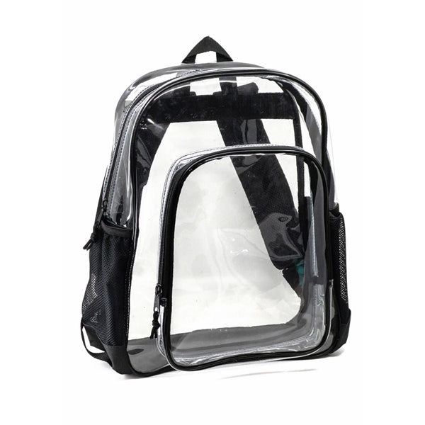 Clear Vinyl Stadium Backpack with Multi Pockets - Item #Q2287 - Clear-Black
