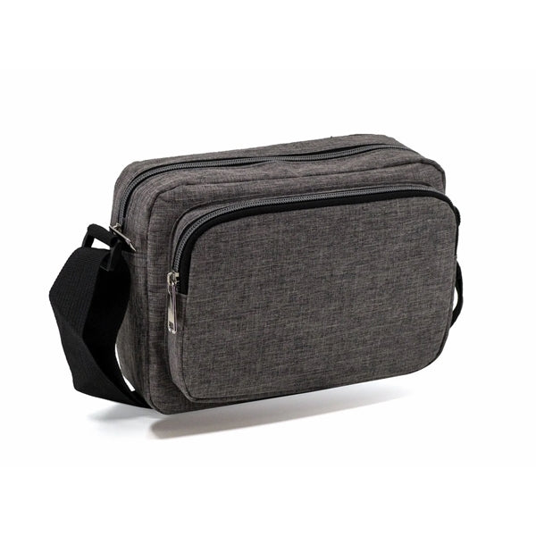Heathered Poly 3-Zipper Crossbody Travel Sling Bag - Item #Q1139 - Charcoal Heather