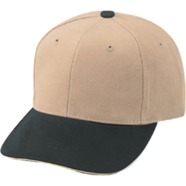 Low Crown Constructed Heavy Brushed Cotton Sandwich Bill Cap - Item #C6003 - Black-Khaki-Khaki
