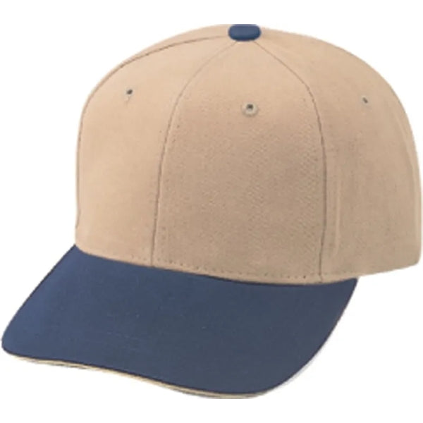 Low Crown Constructed Heavy Brushed Cotton Sandwich Bill Cap - Item #C6003 - Navy-Khaki-Khaki