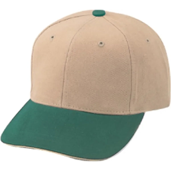 Low Crown Constructed Heavy Brushed Cotton Sandwich Bill Cap - Item #C6003 - Dk Green-Khaki