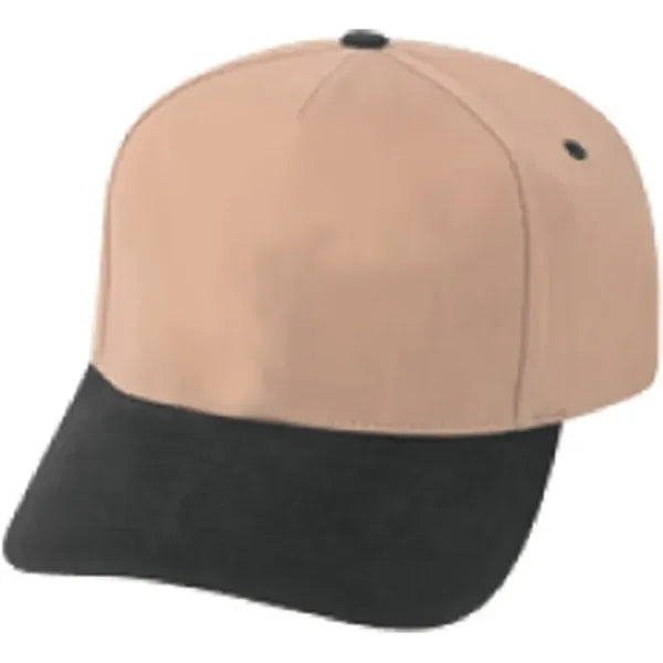 Pro Style Constructed 5-Panel Cotton Twill Snapback Cap - Item #C1703 - Black-Khaki