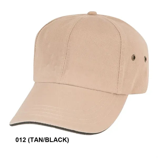 Low Crown Unstructured Washed Polo Cotton Sandwich Bill Cap - Item #C1201 - Tan-Black