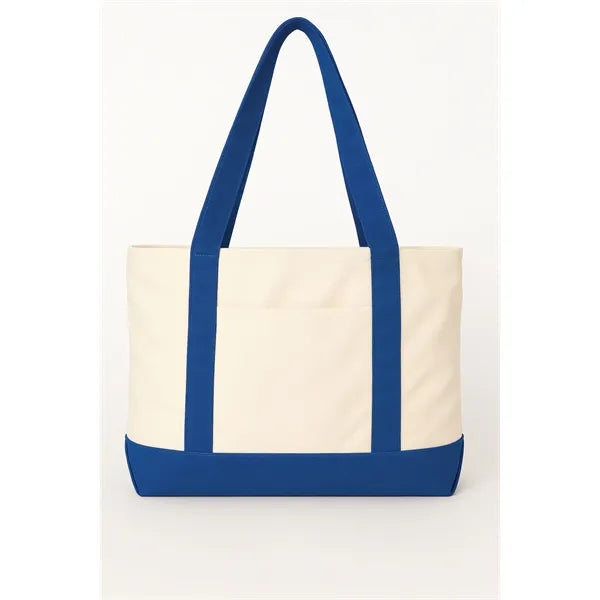Poly-Cotton Canvas Tote Bag 19" - Item #4449 - Natural W/ Royal