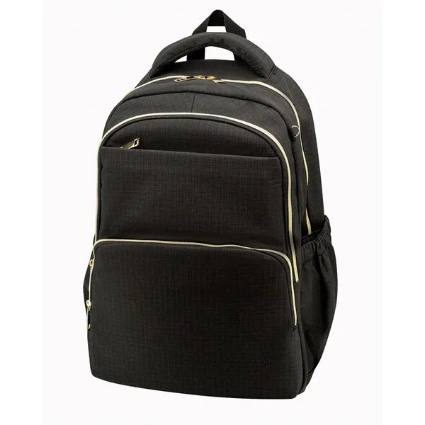 Stylish Jacquard Poly Computer Backpack - Item #Q2266 - Black-Gold Hardware