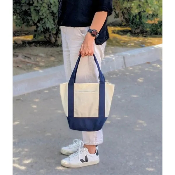 Mini Poly-Cotton Canvas Tote Bag - Item #4448 - Natural-Navy