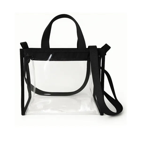 Mini Premium Clear Vinyl Stadium Crossbody Bag - Item #Q1120 - Clear-Black