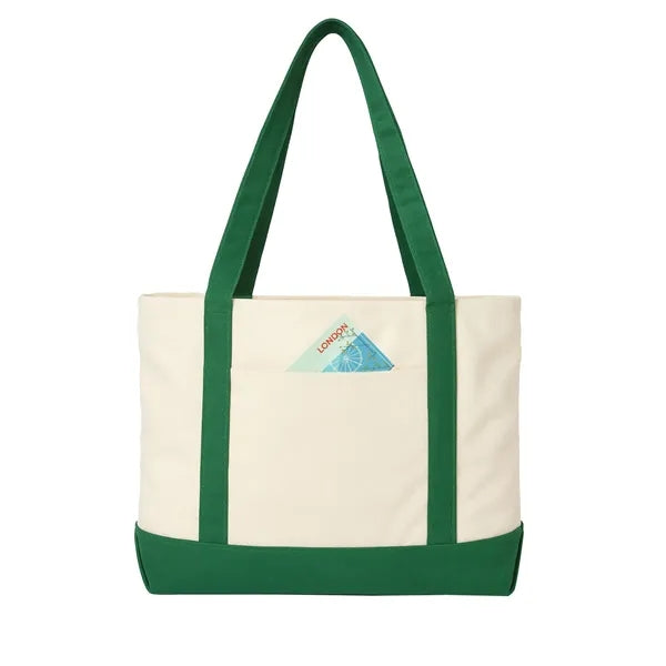 Poly-Cotton Canvas Tote Bag 19" - Item #4449 - Natural-Dark Green