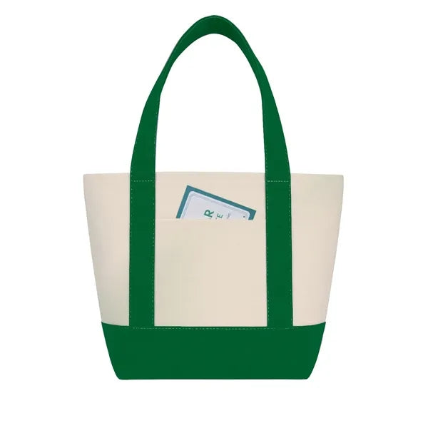 Mini Poly-Cotton Canvas Tote Bag - Item #4448 - Natural-Dark Green