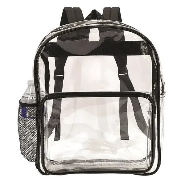 Clear Vinyl Backpack with One Side Mesh Pocket - Item #1101-S1 - Clear-Black