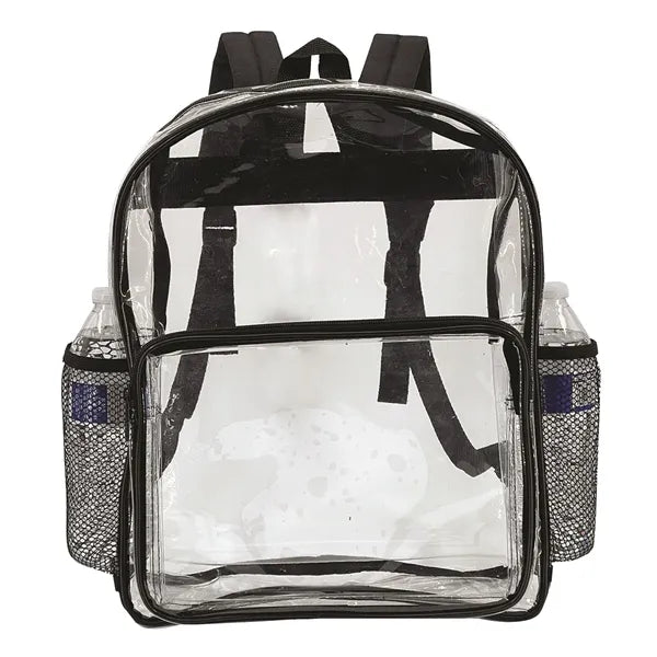 Clear Vinyl Backpack with Two Mesh Pockets - Item #1101-S2 - Clear-Black