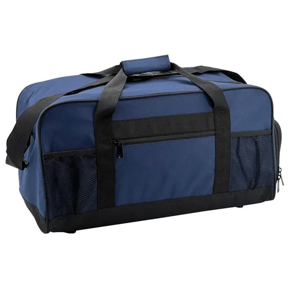 Sport Deluxe Poly Travel Duffel Bag with Shoe Storage - Item #Q6646 - Navy Blue-Black