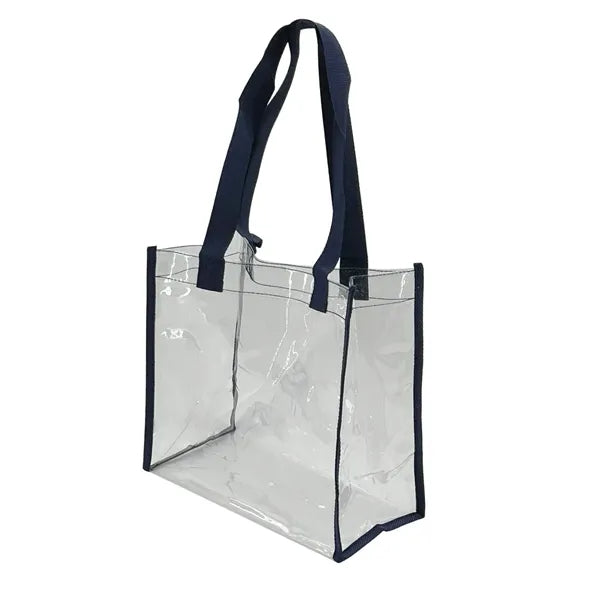 Clear Vinyl Tote Bag with Color Trim 12" - Item #4917 - Clear-Navy