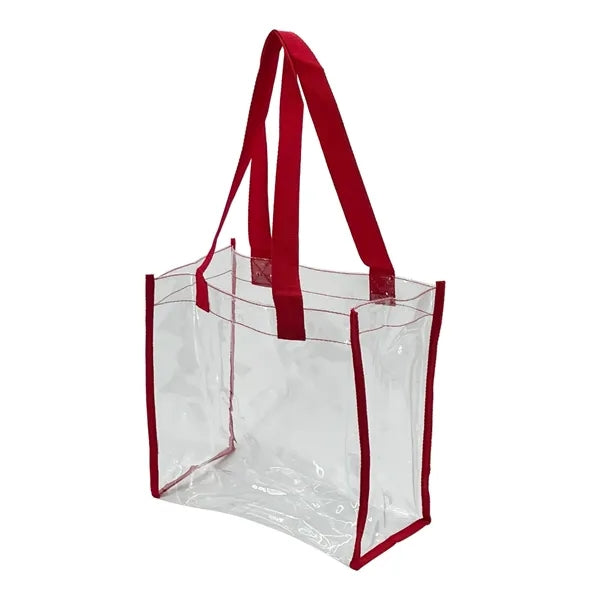 Clear Vinyl Tote Bag with Color Trim 12" - Item #4917 - Clear-Red