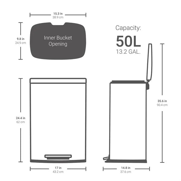 50L Rectangular Stainless Steel Step Trash Can - Item #EZ-961050-WT