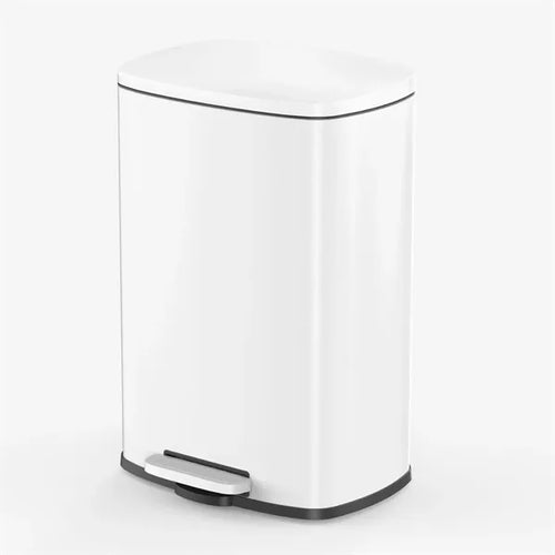 50L Rectangular Stainless Steel Step Trash Can - Item #EZ-961050-WT - White- Matte White Stainless Steel
