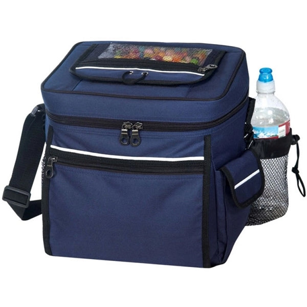 24-Pack 600D Poly Cooler, Flap Top Access & Phone Pocket - Item #406 - Navy-Black