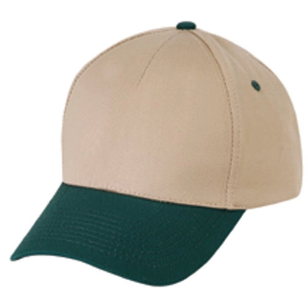 Low Crown Constructed 5-Panel Cotton Twill Cap, Hook & Loop - Item #C1606 - Dark Green-Khaki