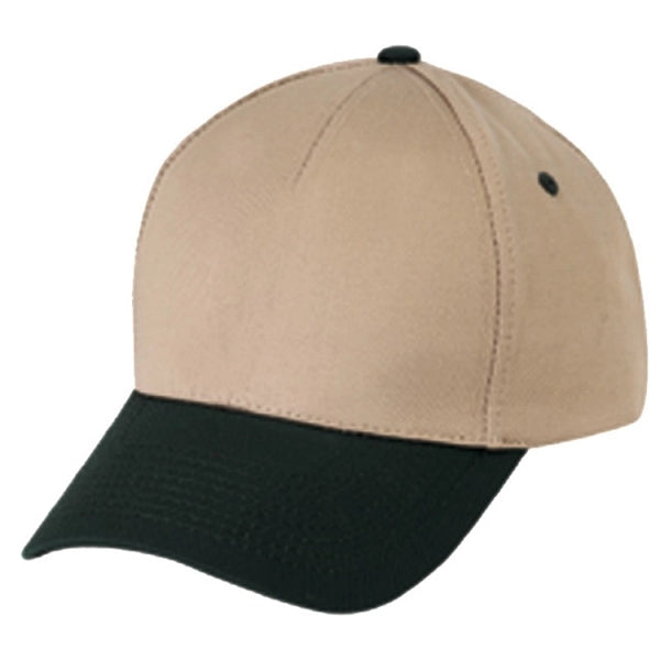 Low Crown Constructed 5-Panel Cotton Twill Cap, Hook & Loop - Item #C1606 - Black-Khaki