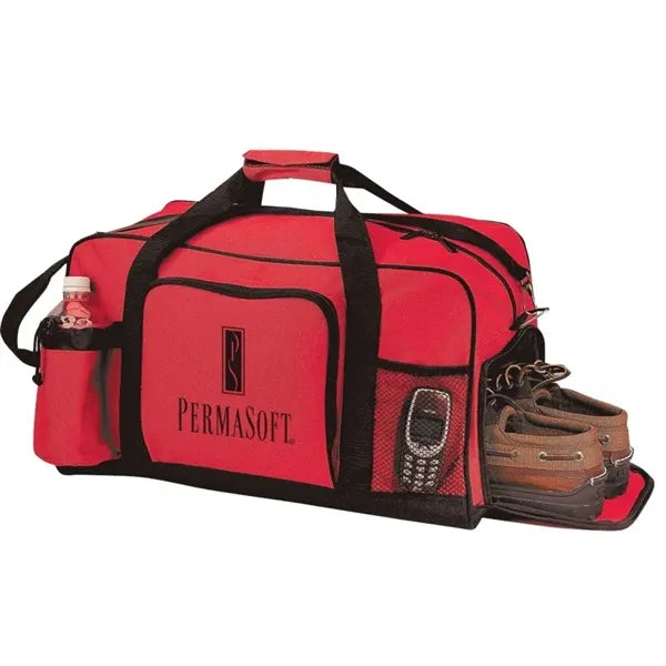 600D Poly Duffel Bag with Shoe Storage 20" - Item #5521 - Red-Black