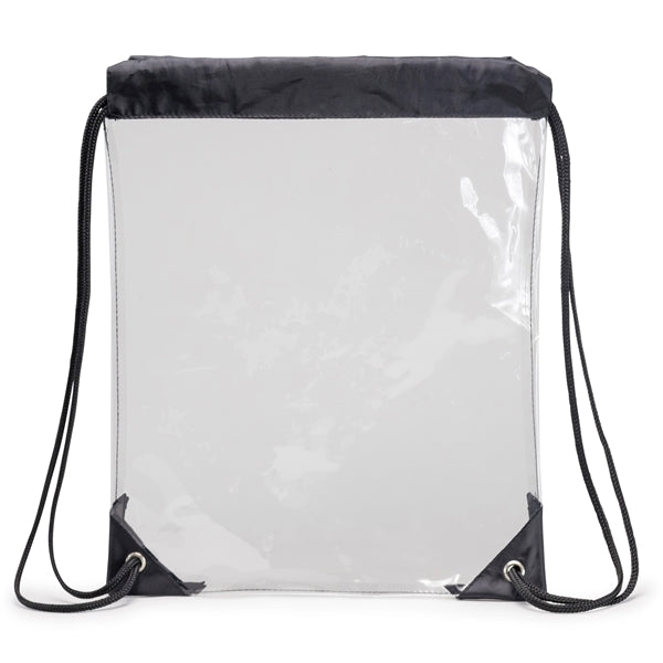 Clear Vinyl Drawstring Tote Bag with Black Trim - Item #Q1107 - Clear-Black