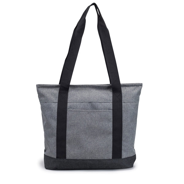 Heathered 300D Poly Zippered Tote Bag - Item #Q1109 - Gray-Charcoal Heather