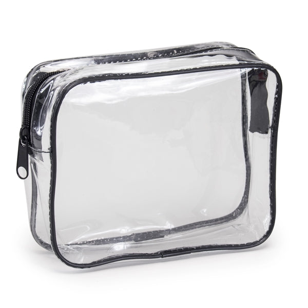 Clear Vinyl Travel-Size Cosmetic Bag - Item #Q1110 - Clear-Black