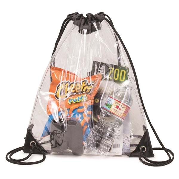 Clear Vinyl Drawstring Tote Bag with Black Trim - Item #Q1107