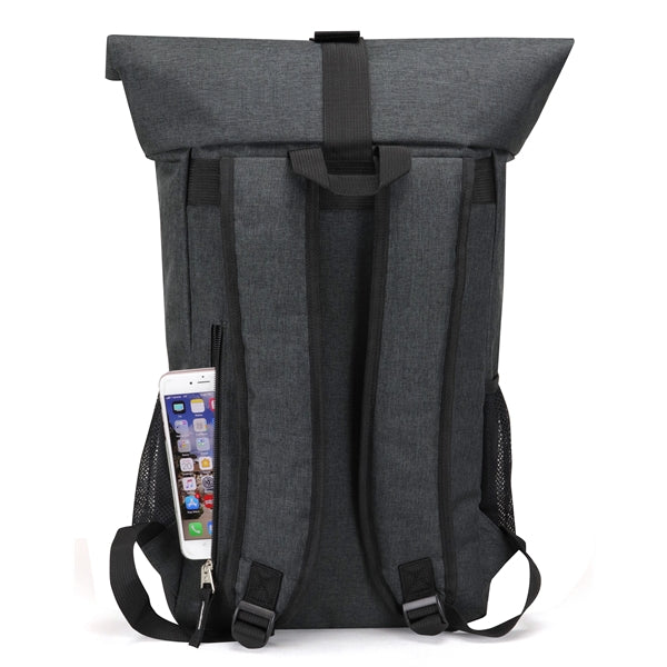 Wide Top-Flap 300D Poly Computer Backpack, Leatherette Bottom - Item #Q2203