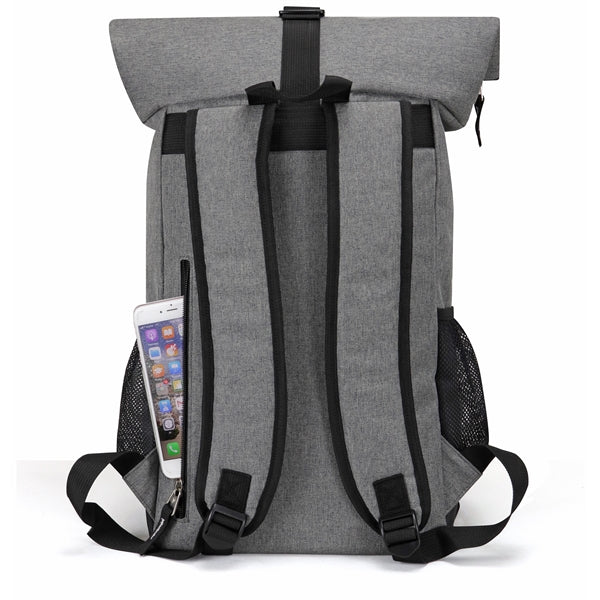 Wide Top-Flap 300D Poly Computer Backpack, Leatherette Bottom - Item #Q2203