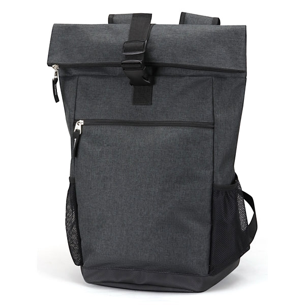 Wide Top-Flap 300D Poly Computer Backpack, Leatherette Bottom - Item #Q2203 - Charcoal Heather