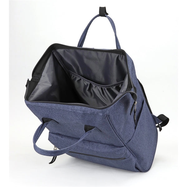 Wide-Mouth Heathered 300D Poly Computer Backpack - Item #Q2205 - Navy Heather