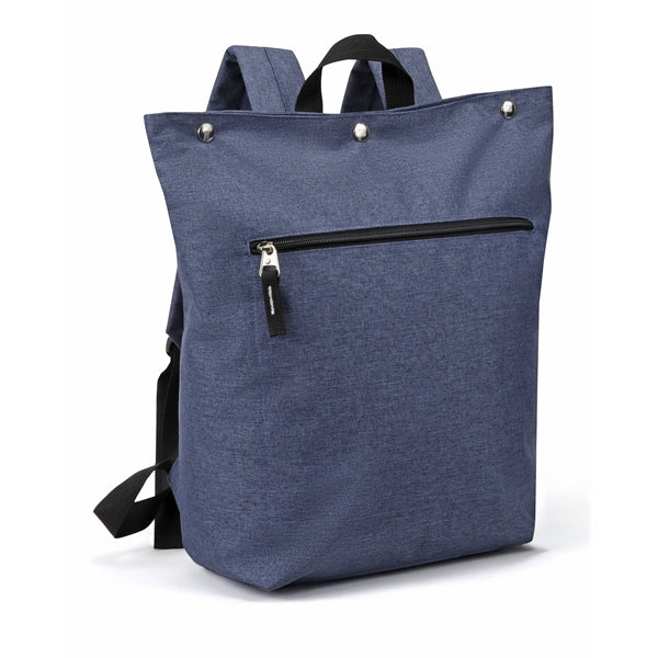Heathered 300D Poly Zippered Computer Backpack, Snap Closure - Item #Q2209 - Navy Heather