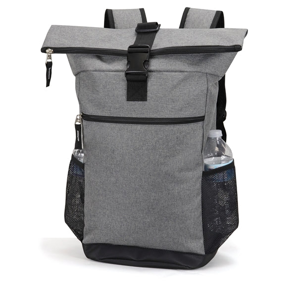 Wide Top-Flap 300D Poly Computer Backpack, Leatherette Bottom - Item #Q2203 - Gray Heather