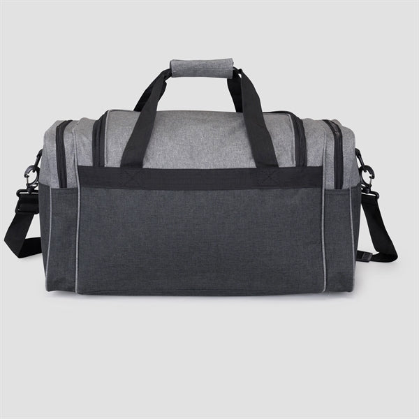 Heathered 300D Poly Carryall Duffel Bag, Multi Zip Pockets - Item #Q6607 - Gray-Charcoal Heather