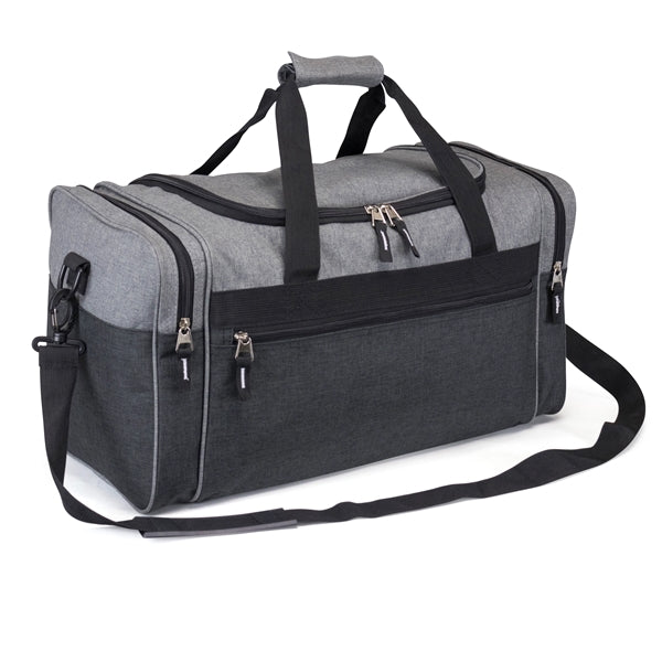Heathered 300D Poly Carryall Duffel Bag, Multi Zip Pockets - Item #Q6607