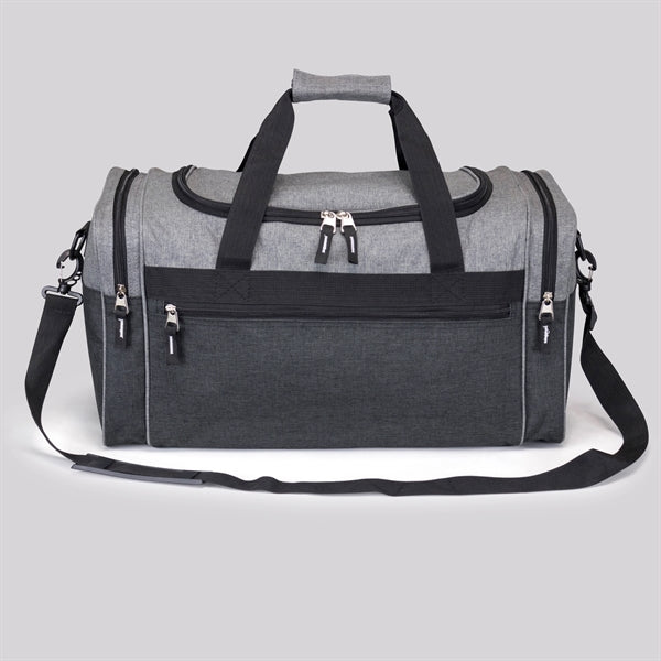 Heathered 300D Poly Carryall Duffel Bag, Multi Zip Pockets - Item #Q6607