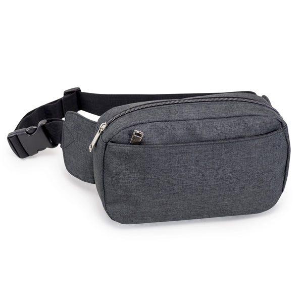 Heathered 300D Poly Three-Zipper Fanny Pack - Item #Q1102 - Charcoal Heather