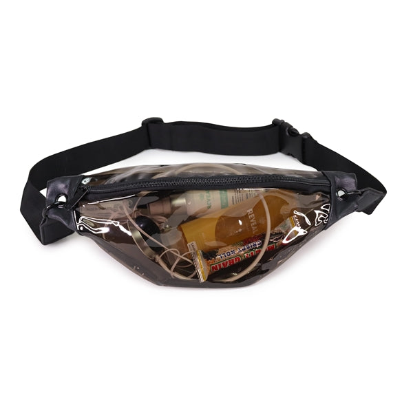 Transparent Black Vinyl Fanny Pack with Leatherette Accents - Item #Q1104-Shade - Transparent Black-Black