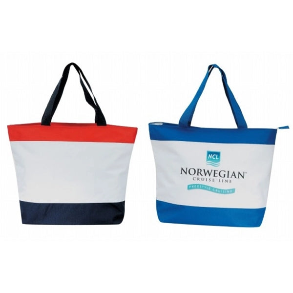 Two-Tone 600D Poly Tote Bag with Zipper 20" - Item #4332 - Royal-White