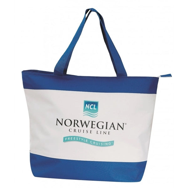 Two-Tone 600D Poly Tote Bag with Zipper 20" - Item #4332 - Royal-White