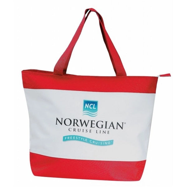 Two-Tone 600D Poly Tote Bag with Zipper 20" - Item #4332 - Red-White